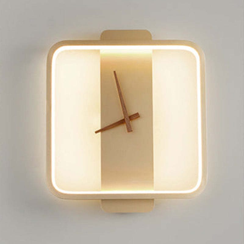 Valentina Arisha Square Clock Metal & Acrylic Wall Lamp, Gold - Neutral Decor