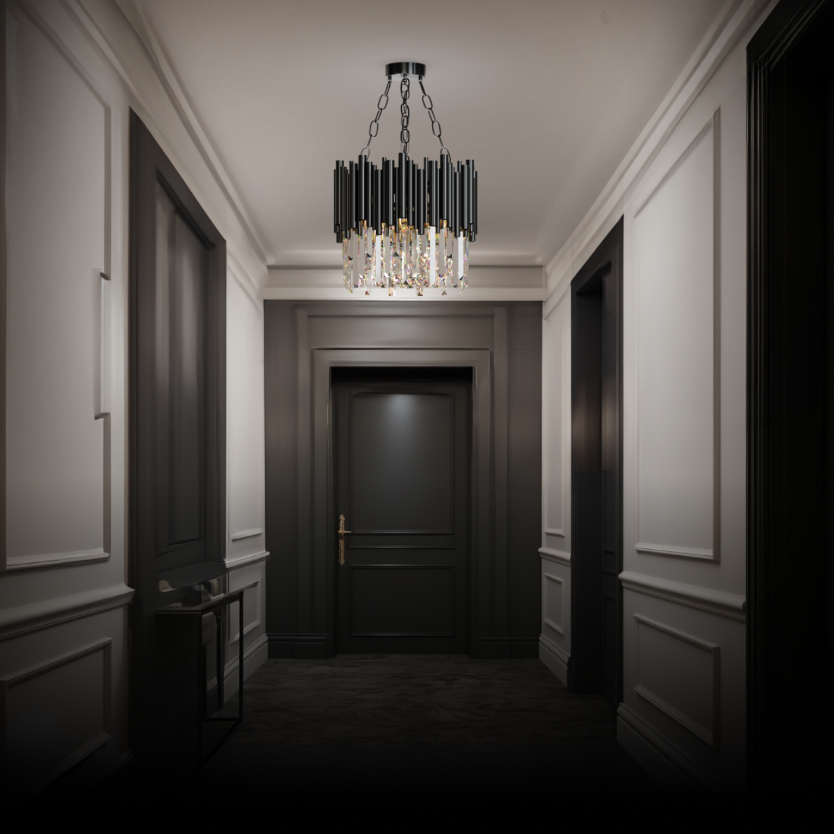 Kristy Industrial Cylindrical Crystal/Metal Chandeliers Black Living Room - Neutral Decor