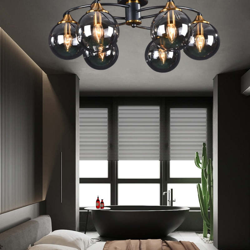 Valentina Nordic Bubble Glass Ceiling Light, Gray/Amber - Neutral Decor