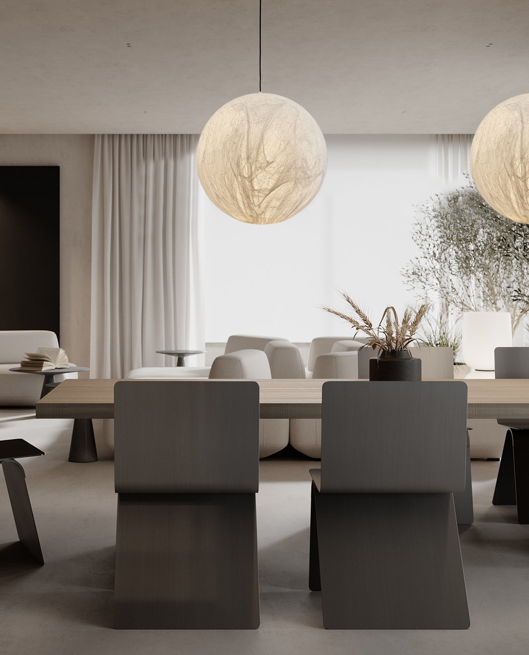 Globe Minimalist Silk Pendant Lamp-Neutral Decor