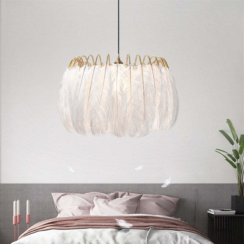 O'Moore Elegant Feather Pendant Light, Black/White, Bedroom/Living Room - Neutral Decor