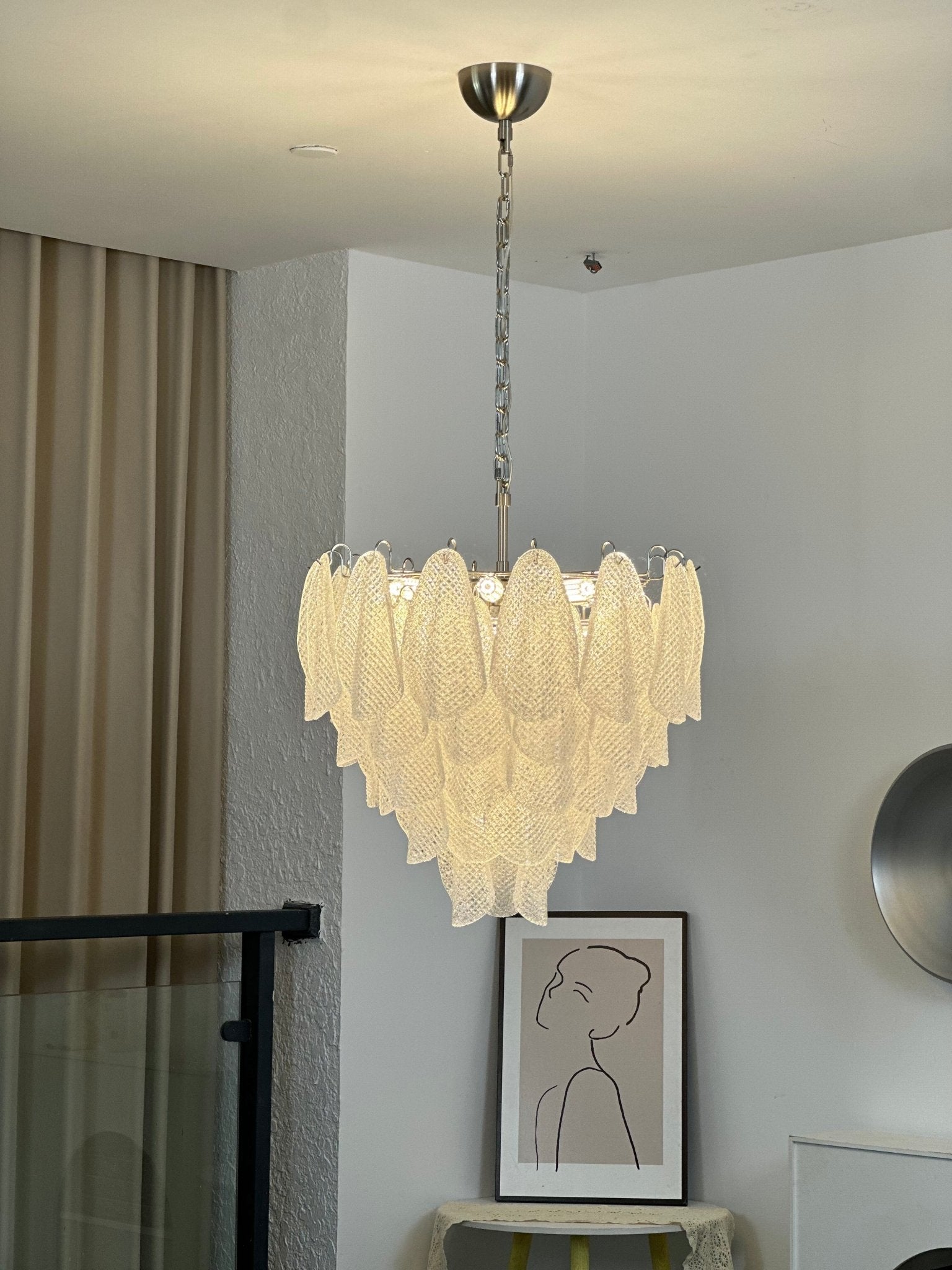 Prelit Glass Teardrop Chandelier-Neutral Decor