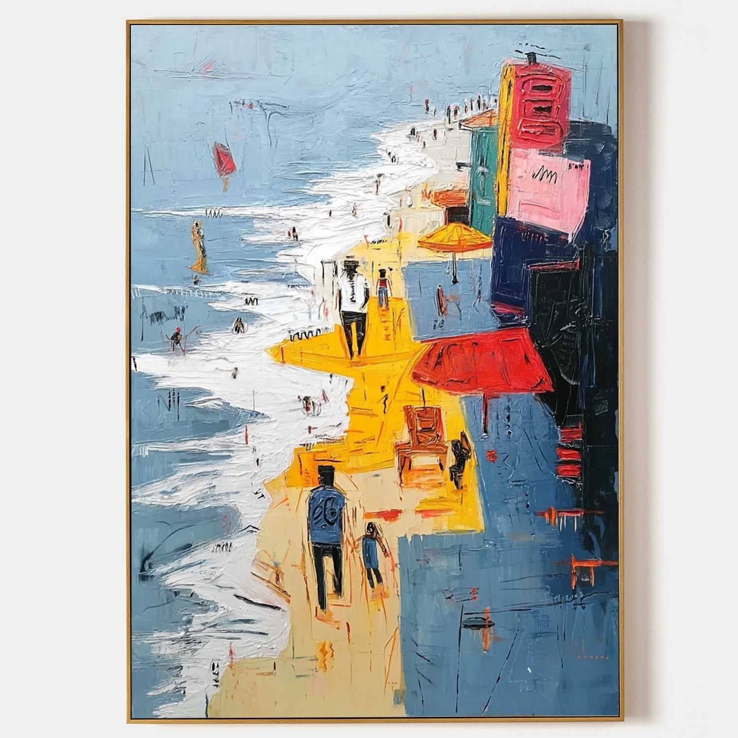 Wall Art Vertical Abstract Figurative Beach Scene Bold - Neutralighting