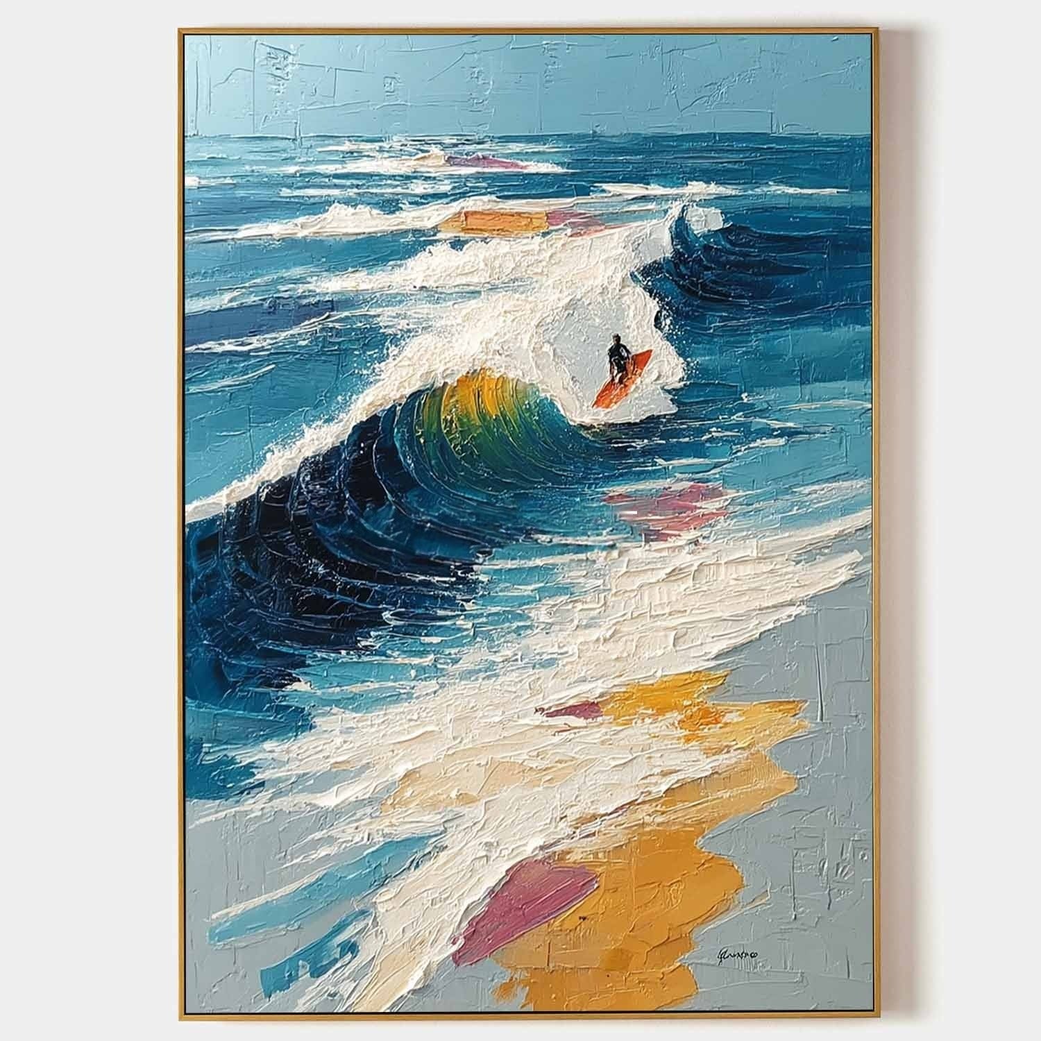 Wall Art Vertical Impressionist Surfing Scene Vivid - Neutralighting