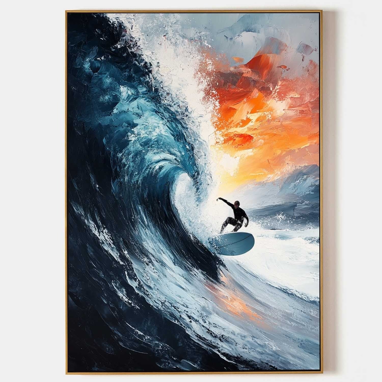 Wall Art Vertical Impressionist Surfing Action Scene Bold - Neutralighting