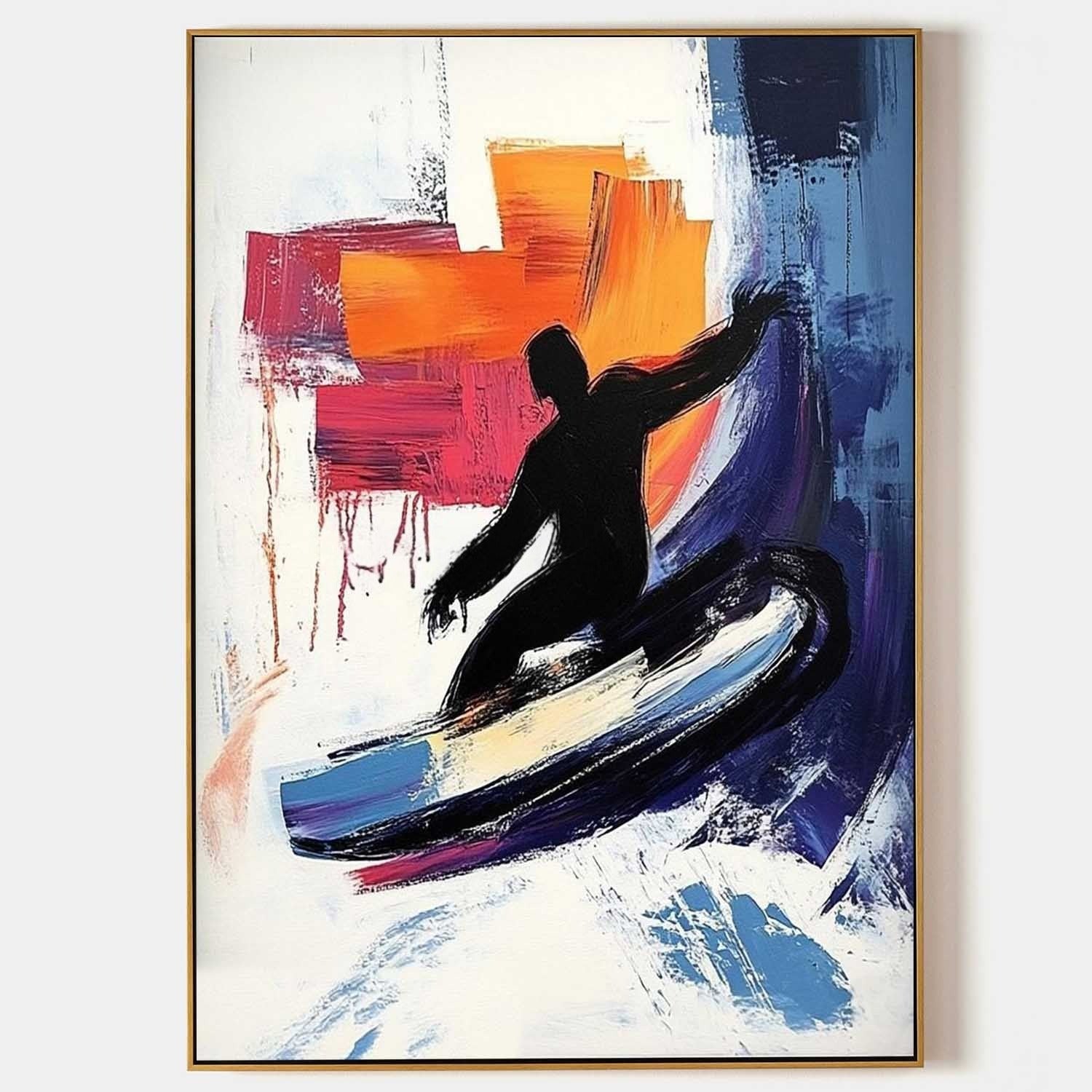 Wall Art Dynamic Textured Surfer Wave - Neutralighting
