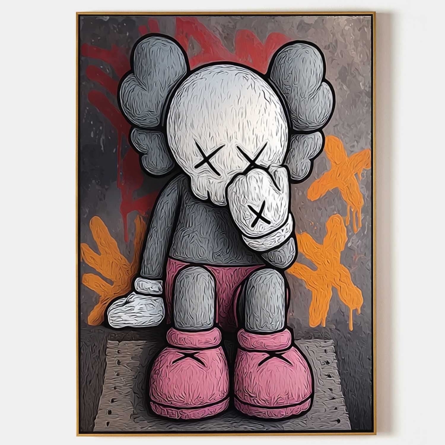 Wall Art Grey Pink Kaws Figure Graffiti Pop - Neutralighting