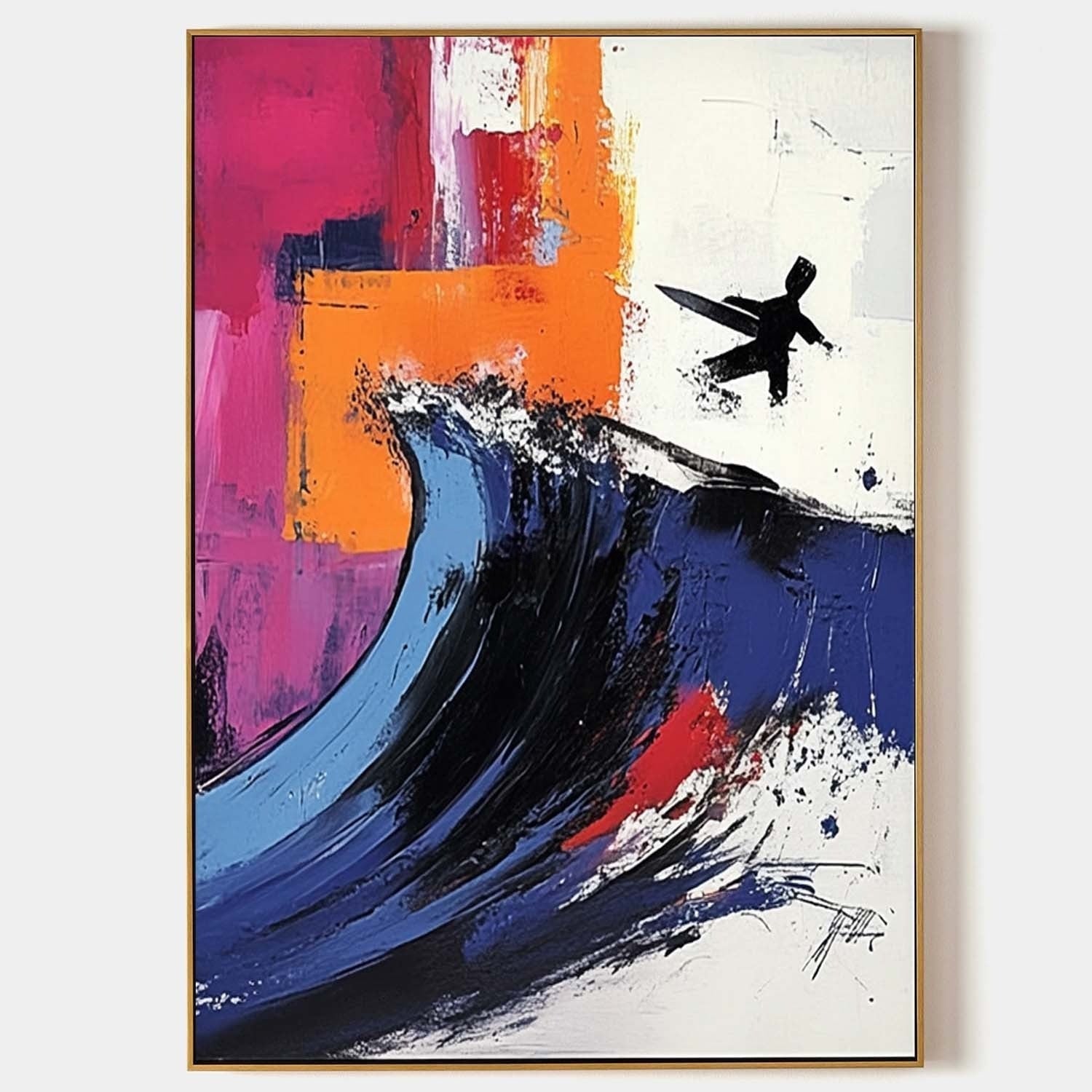 Wall Art Energetic Textured Surfer Wave - Neutralighting