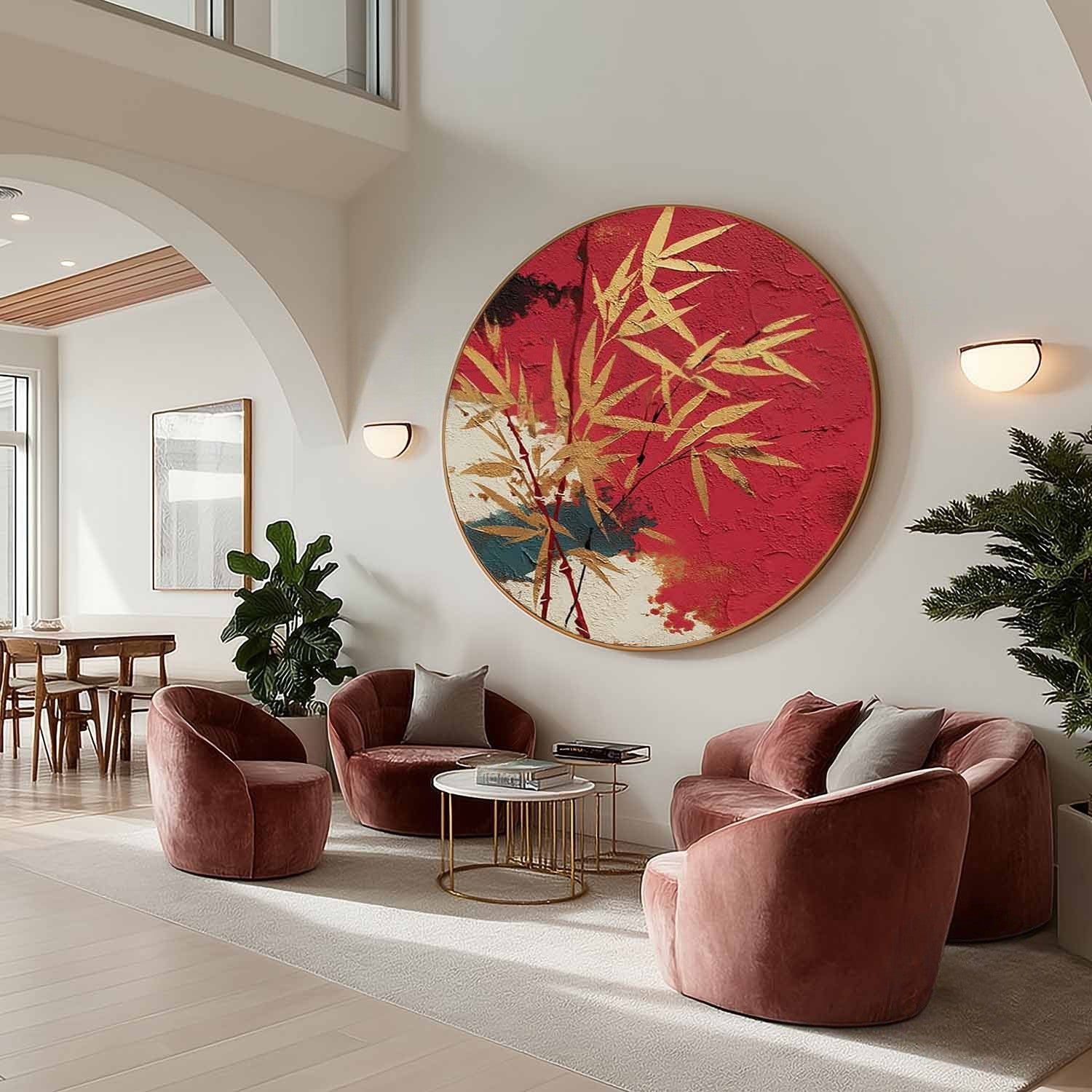 Wall Art Oriental Golden Bamboo Textured - Neutralighting