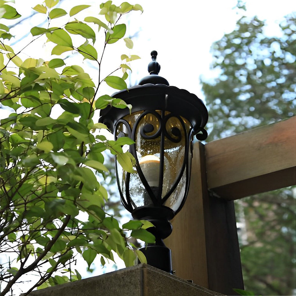 Sanra Round Bubble European Glass Outdoor Pillar Lamp