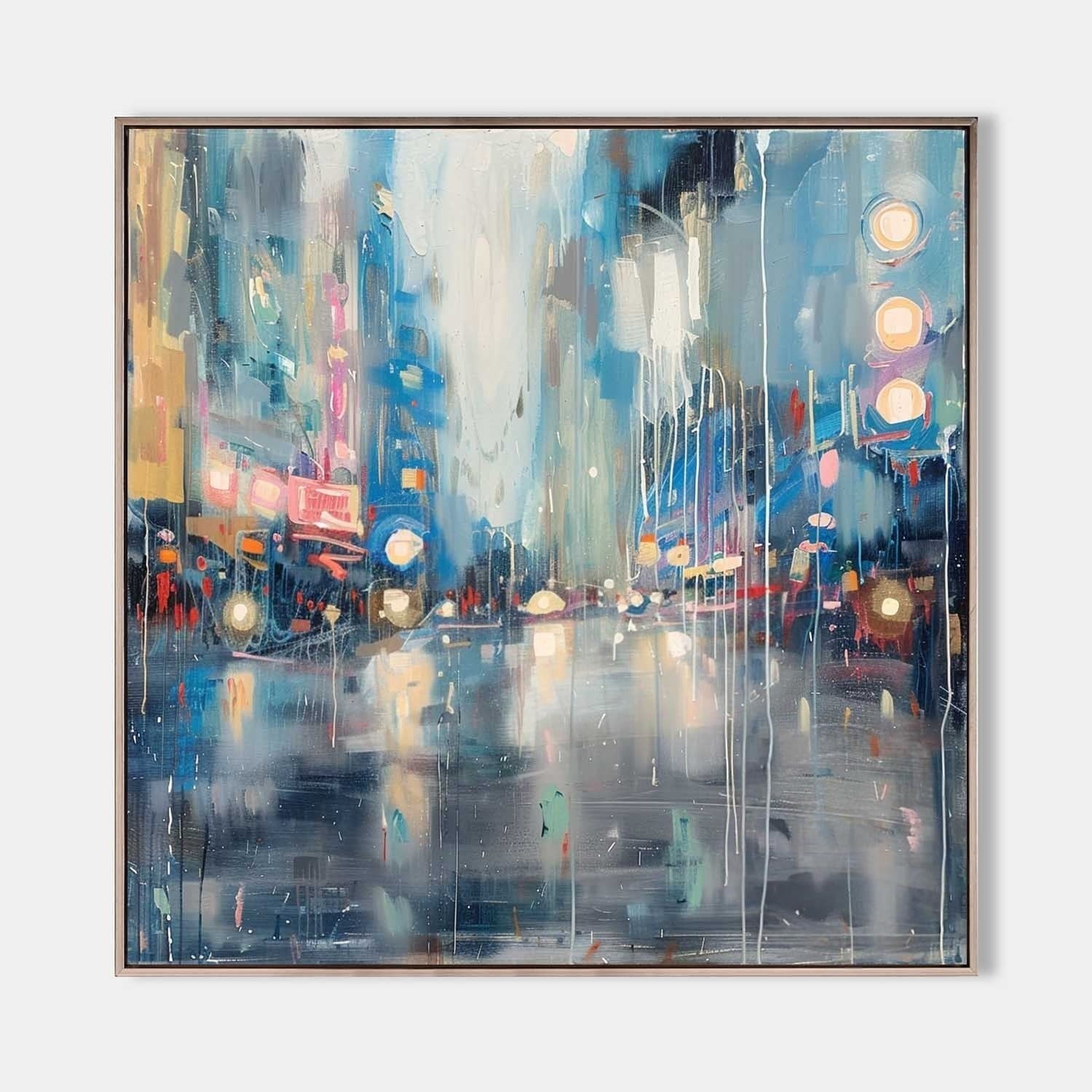 Wall Art Glowing City Lights Rainy Street - Neutralighting