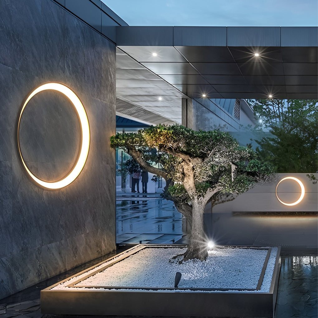 Oron Circular Moon Modern Steel Outdoor Wall Lights