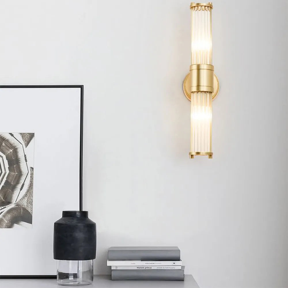 Kristy American Cylindrical Elegant Gold Glass/Metal Vanity Wall Lamp - Neutral Decor