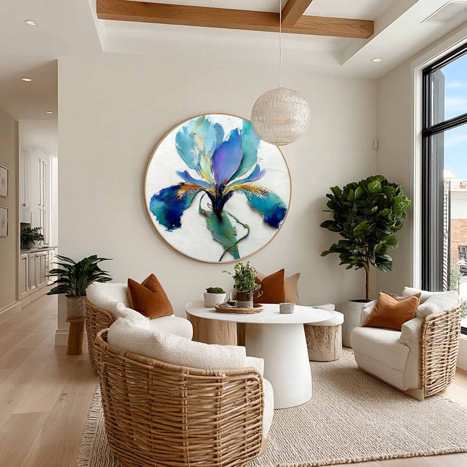 Wall Art Textured Impasto Iris Flower - Neutralighting