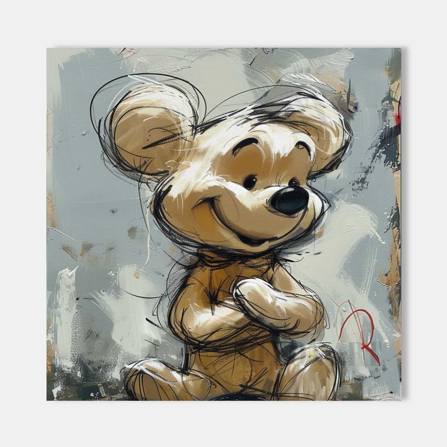 Wall Art Textured Cheerful Bear Hugging - Neutralighting
