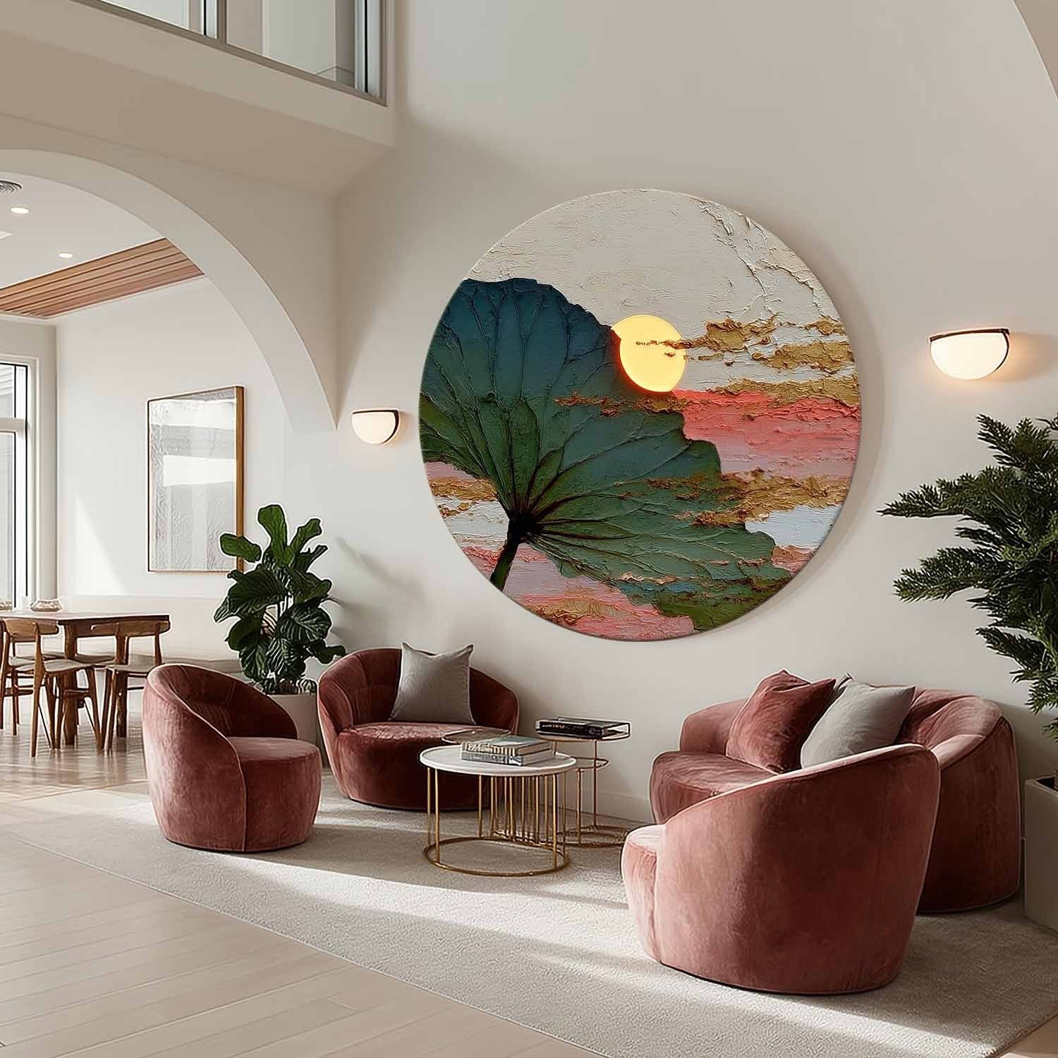 Wall Art Round Single Leaf Pink Sunset - Neutralighting