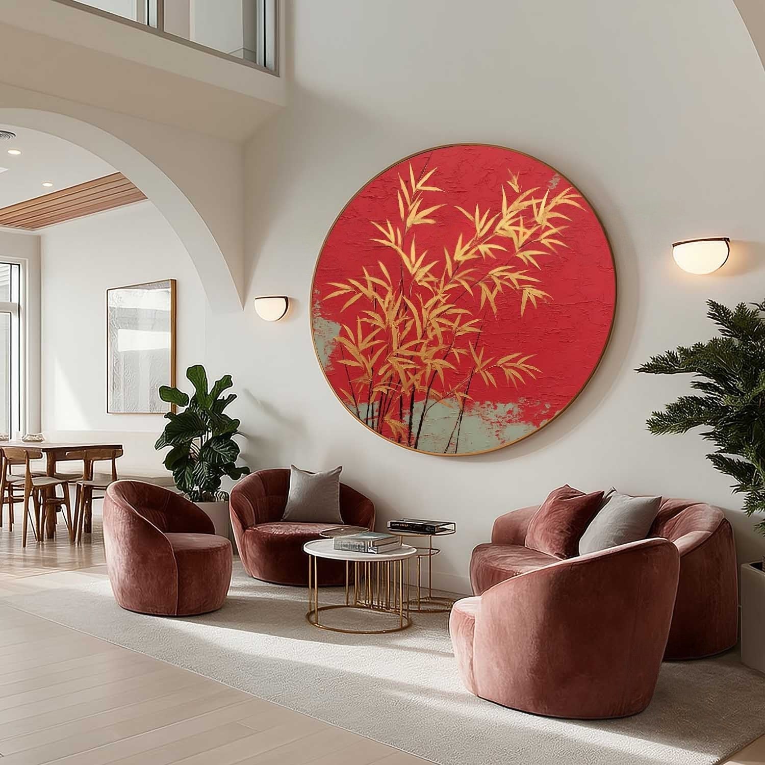 Wall Art Round Golden Bamboo Red - Neutralighting