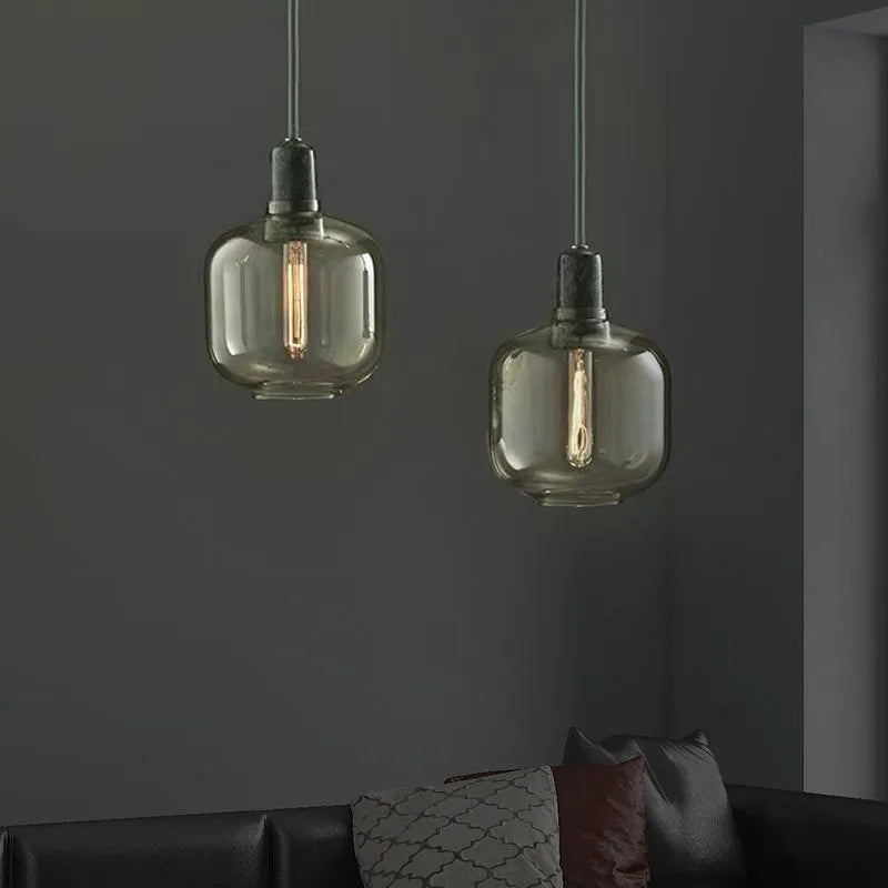 Valentina Designer Cylinder Pendant Light, Marble & Glass - Neutral Decor