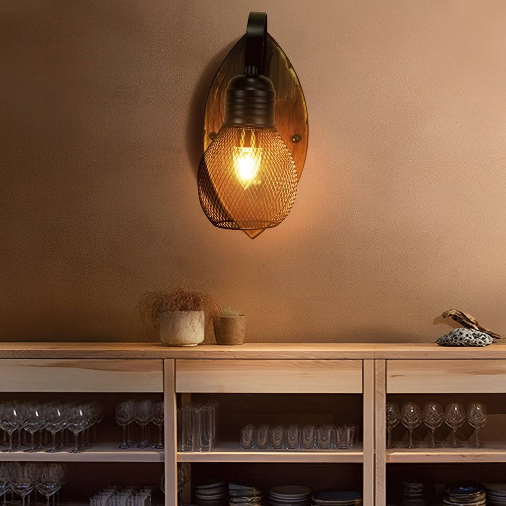 Elwin Rustic Antique Industrial Wood Outdoor Wall Lamp