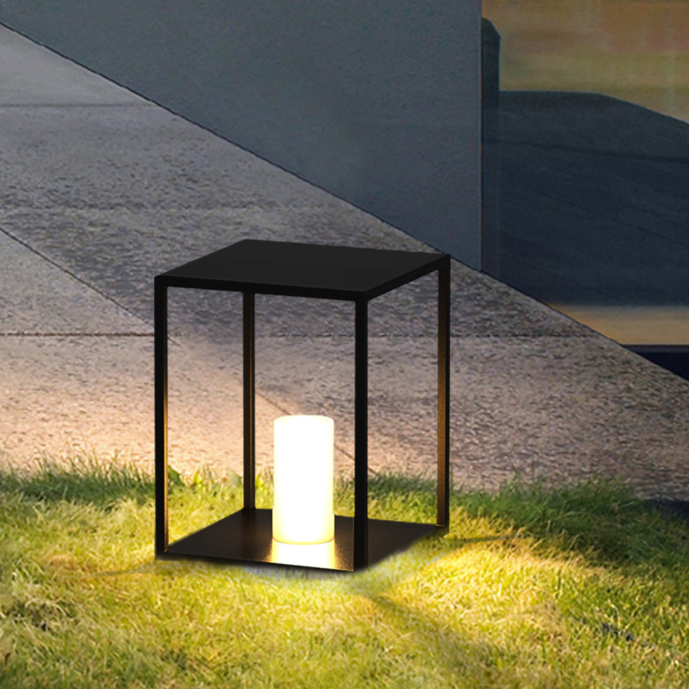 Ray Minimalist Rectangular Metal Solar Outdoor Ground Lamp - Neutral Decor