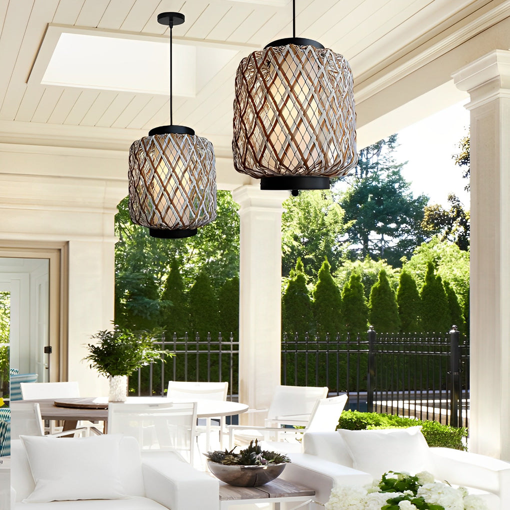 Orvee Rustic Modern Rattan Outdoor Pendants Lights