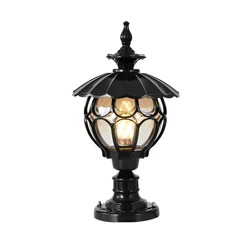 Yvon Flower Ball Cognac European Glass Outdoor Pillar Lamp
