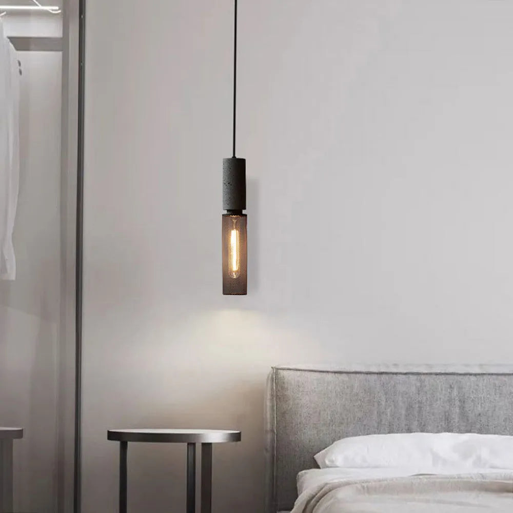 Xenith Industrial Cylindrical Pendant Light, Cement/Metal-Neutral Decor