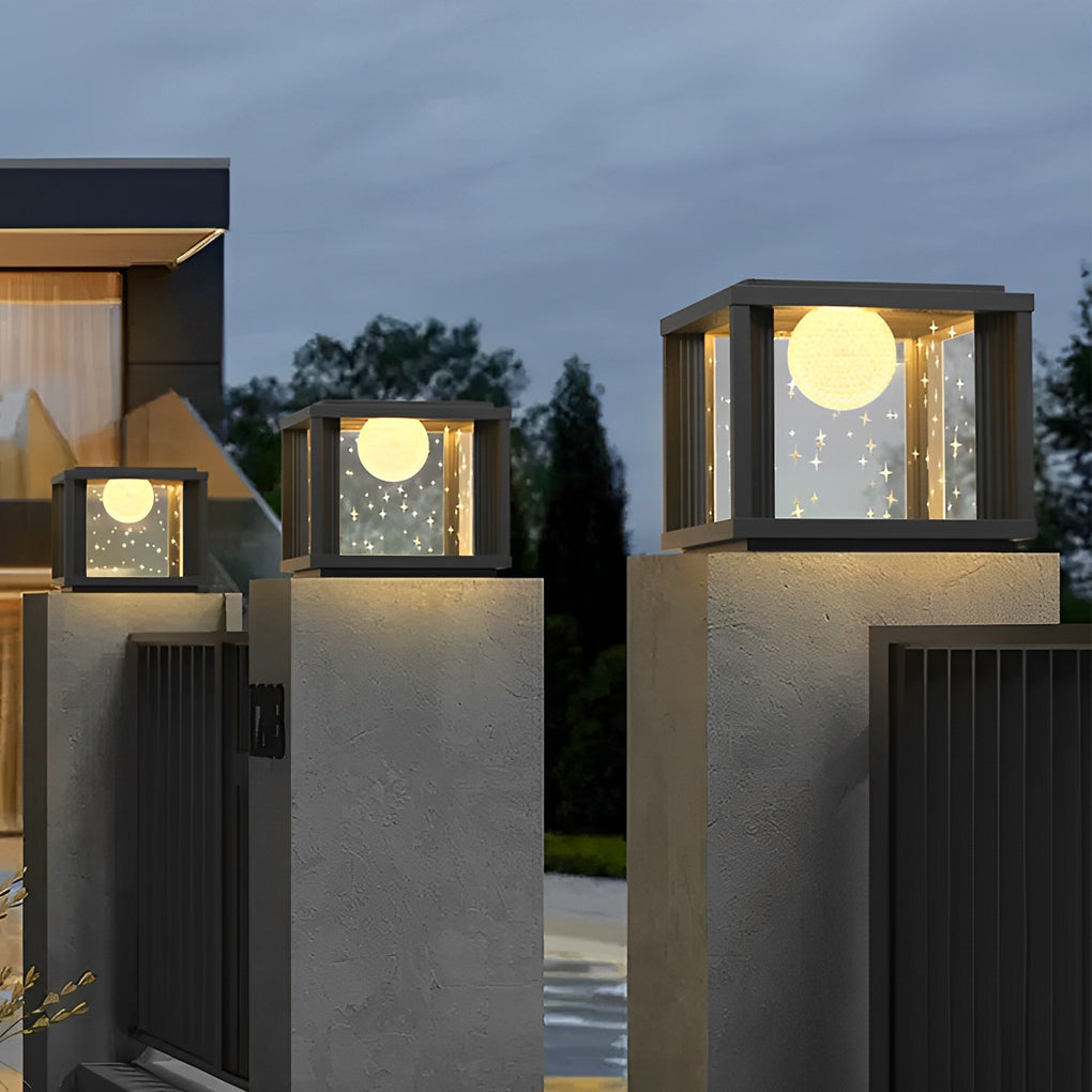 Maline Square Ball LED Glass Outdoor Fence Post Lamp