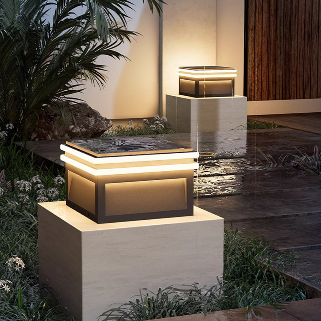 Theodore Square Minimalist Steel Outdoor Pillar Lights