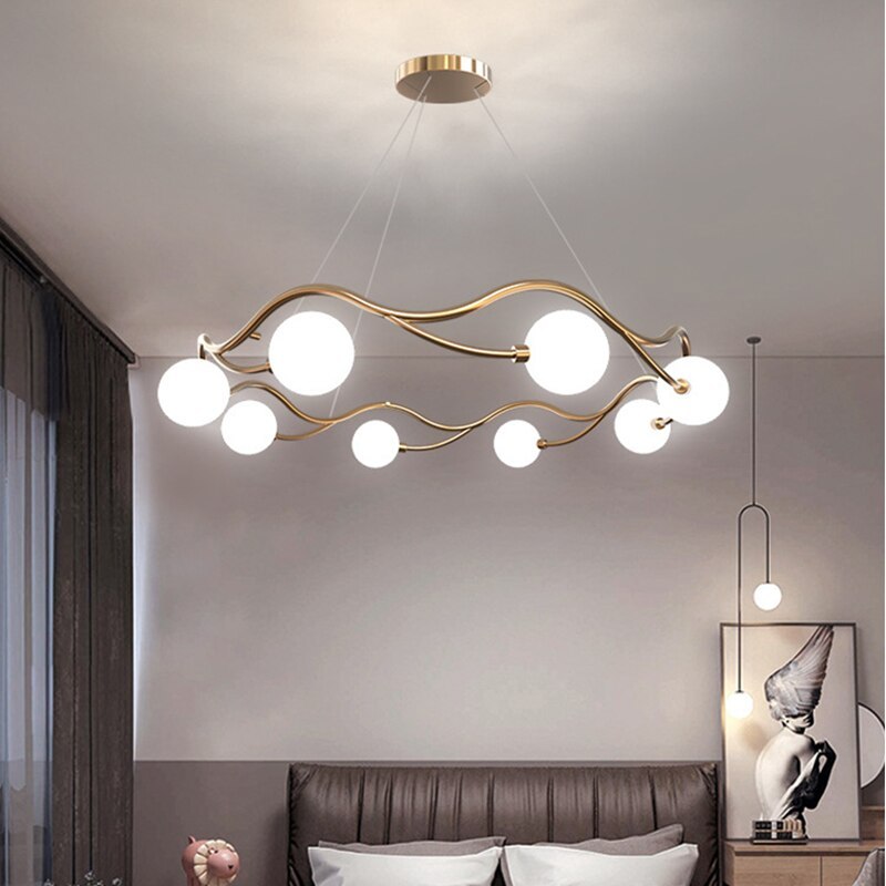 Valentina Modern Designe Wave Metal/Glass Pendant Light, White/Gold - Neutral Decor