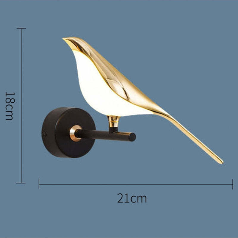 Arisha Minimalist Magpie Bird Metal Wall Lamp, Bedroom - Neutral Decor