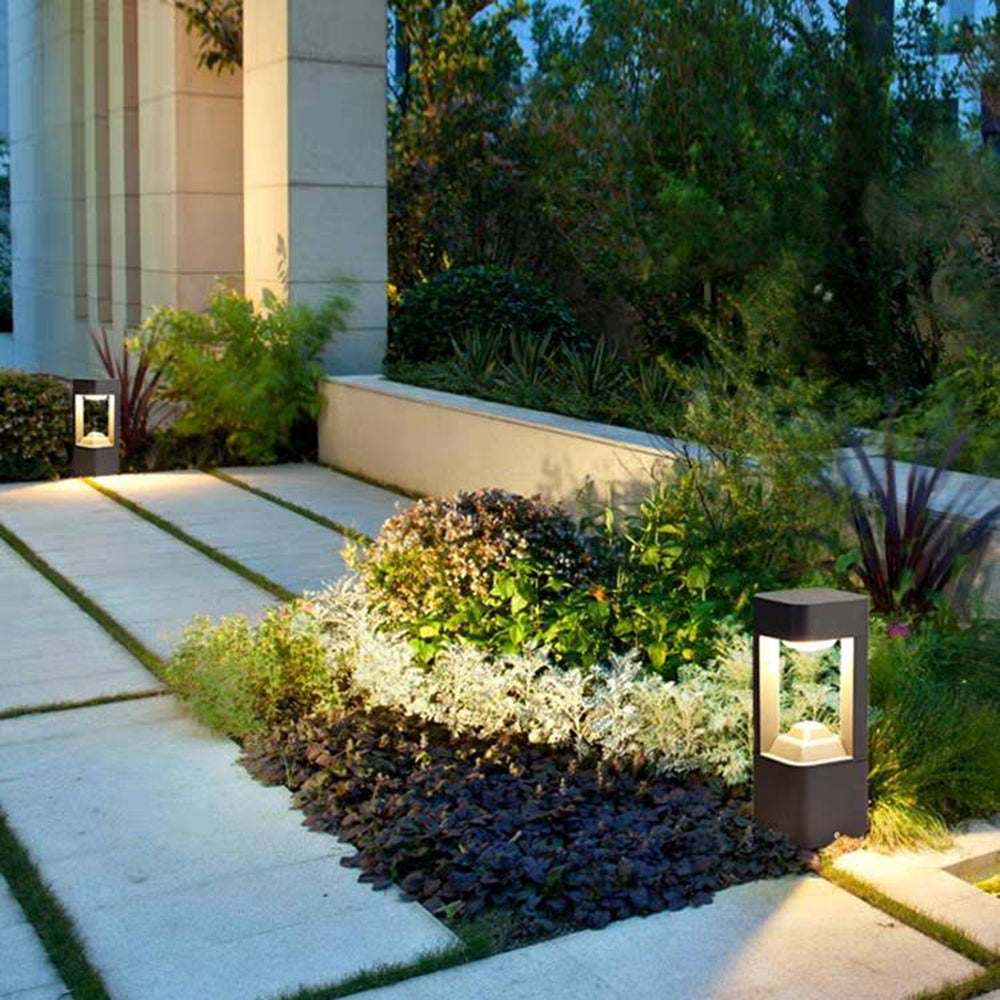 Ray Contemporary Metal Triangular Hollow Outdoor Path Light, Black - Neutral Decor