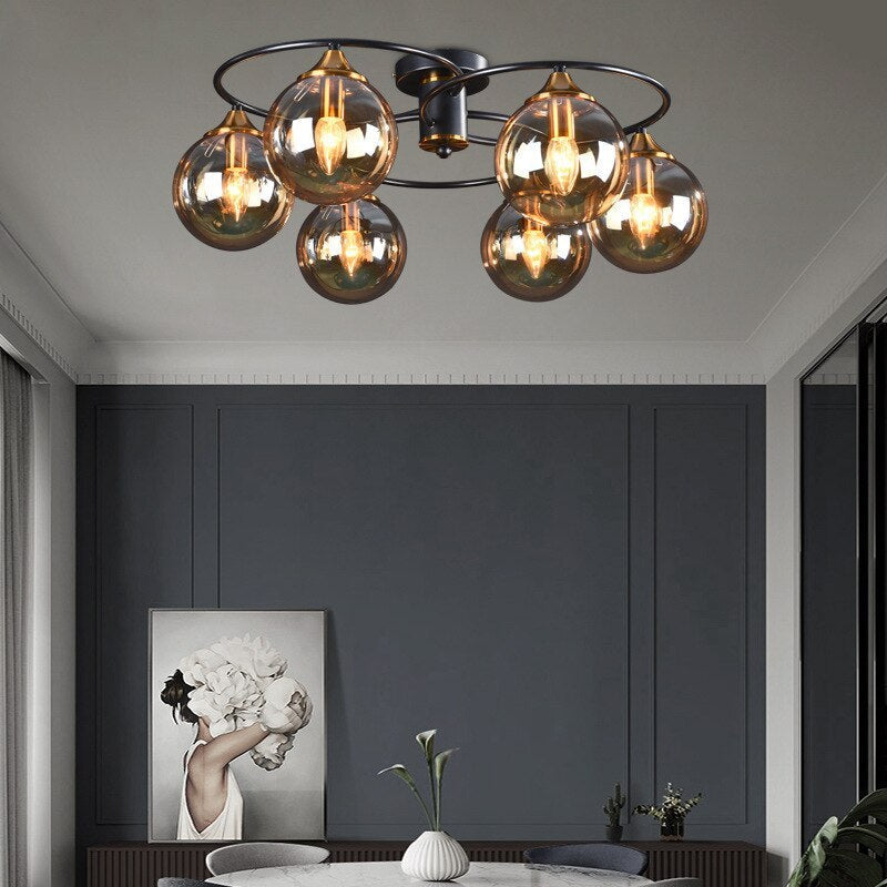 Valentina Nordic Bubble Glass Ceiling Light, Gray/Amber - Neutral Decor