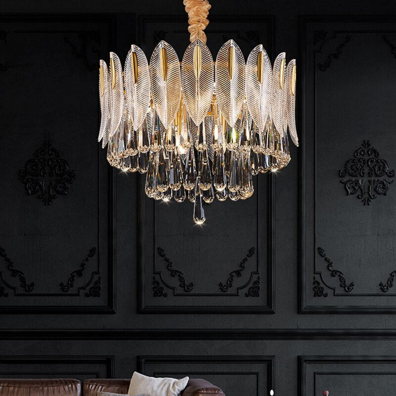Arisha Luxury Feather Crystal Chandelier, Living Room - Neutral Decor