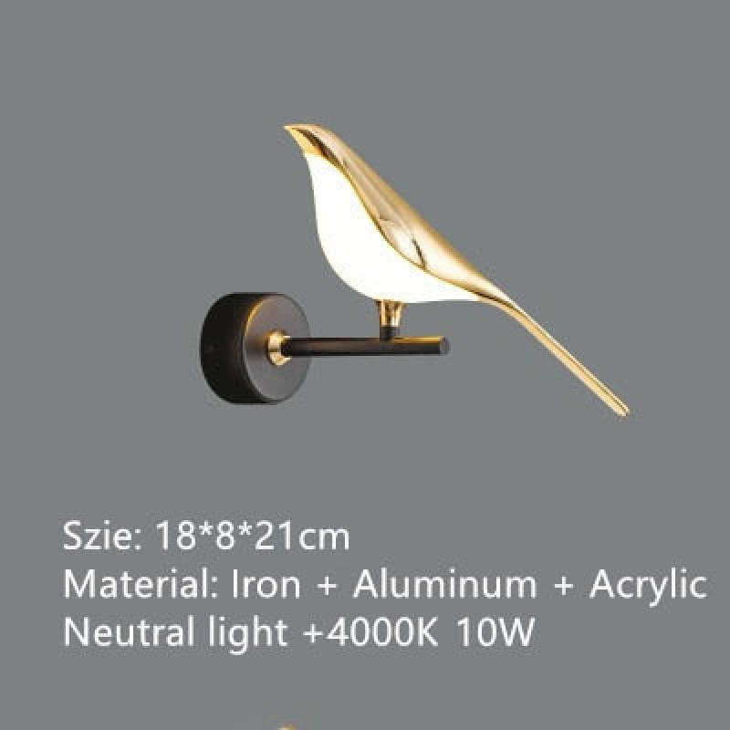 Arisha Minimalist Magpie Bird Metal Wall Lamp, Bedroom - Neutral Decor