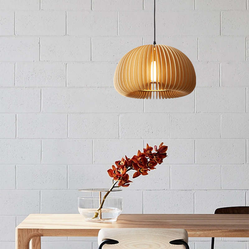 Muto Pumpkin Pendant Light, Wood - Neutral Decor