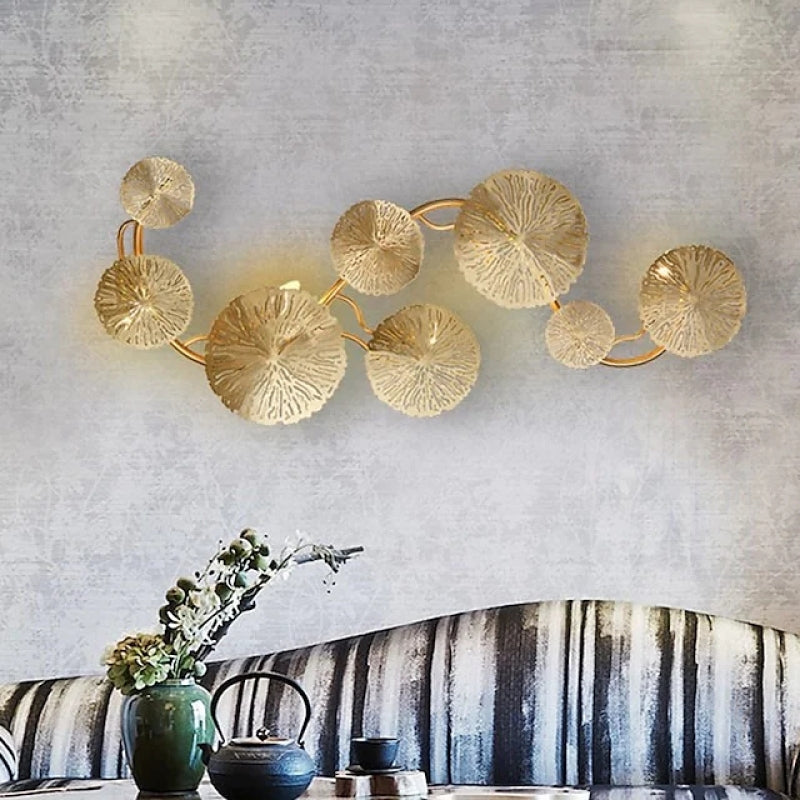Arisha Modern Metal Round Lotus Leaf Wall Lamp, Gold - Neutral Decor