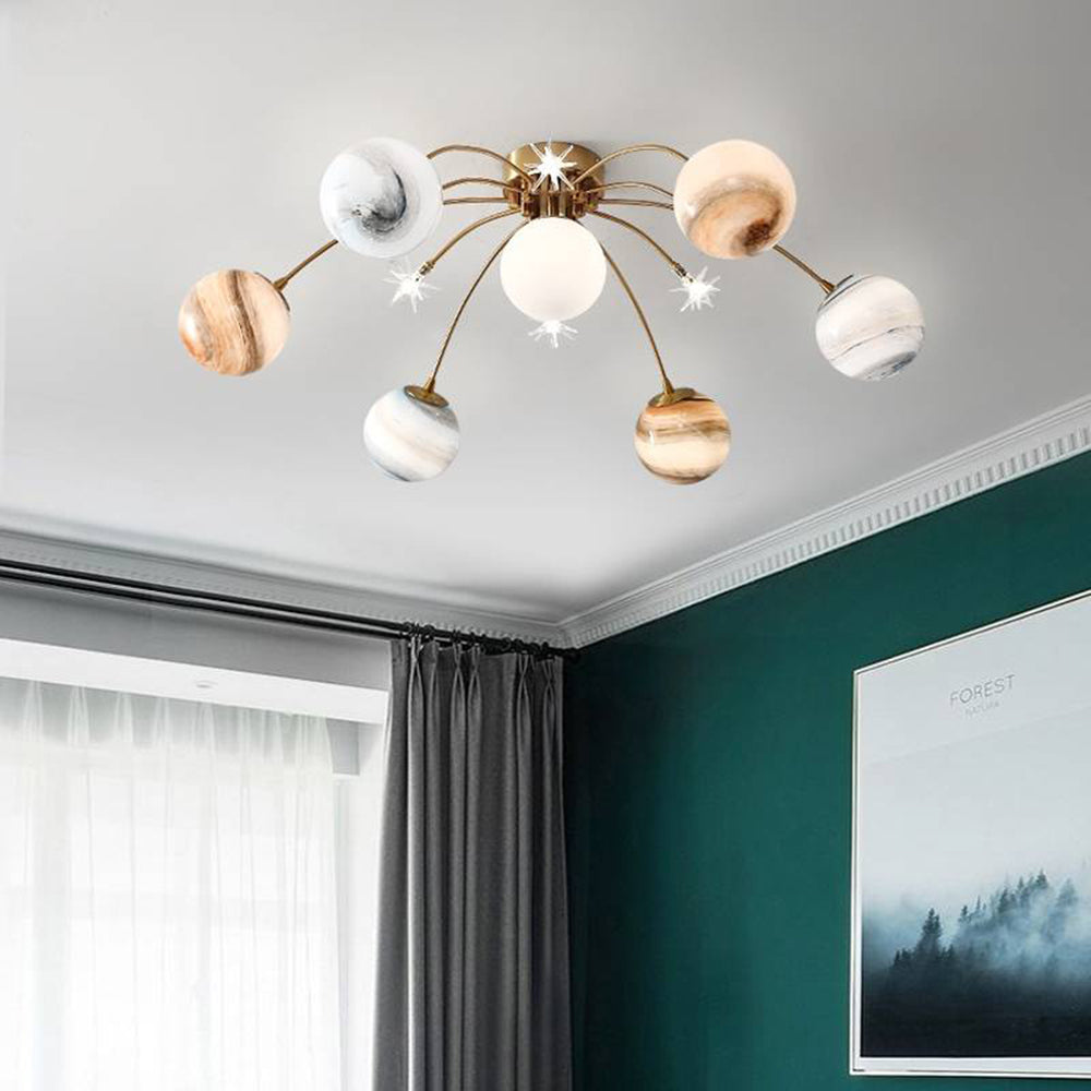 Aria Modern Planet Flush Mount Ceiling Light, Living Room - Neutral Decor