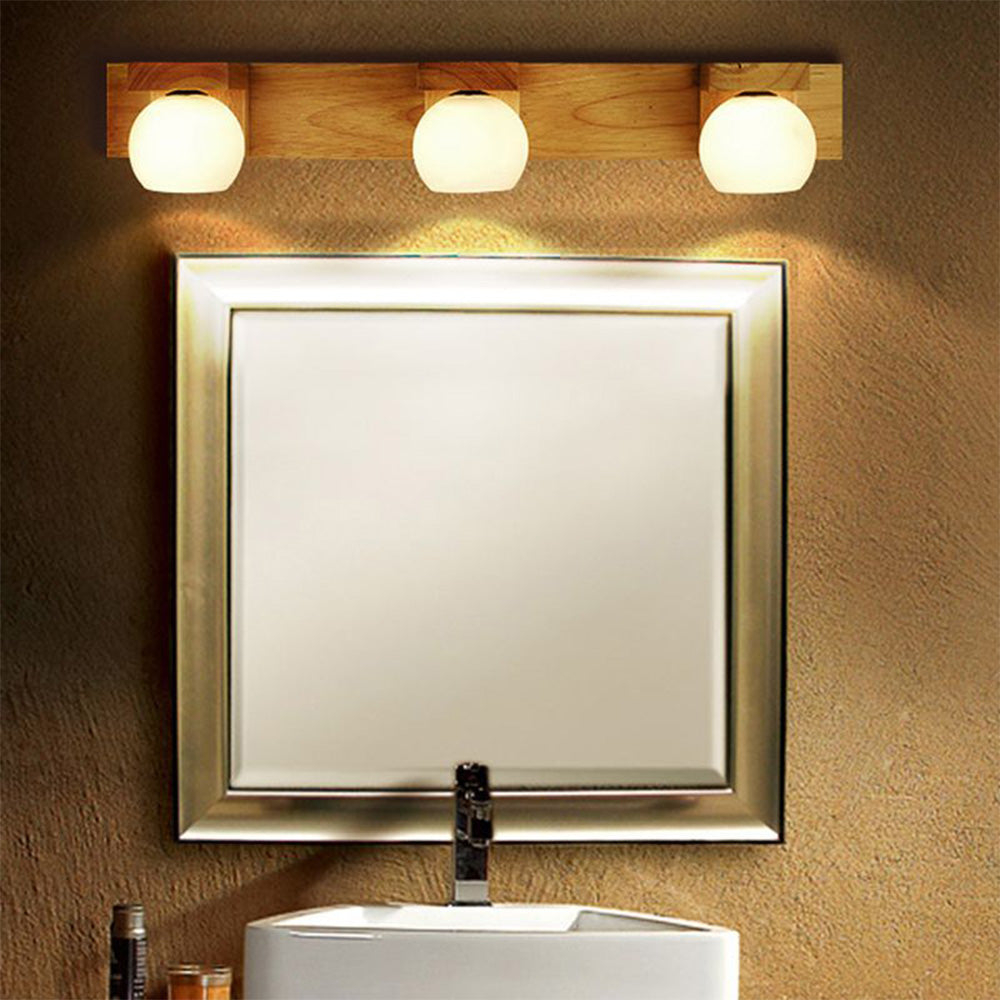 Muto Wooden Ball Mirror Front Vanity Wall Lamp, Log Color - Neutral Decor