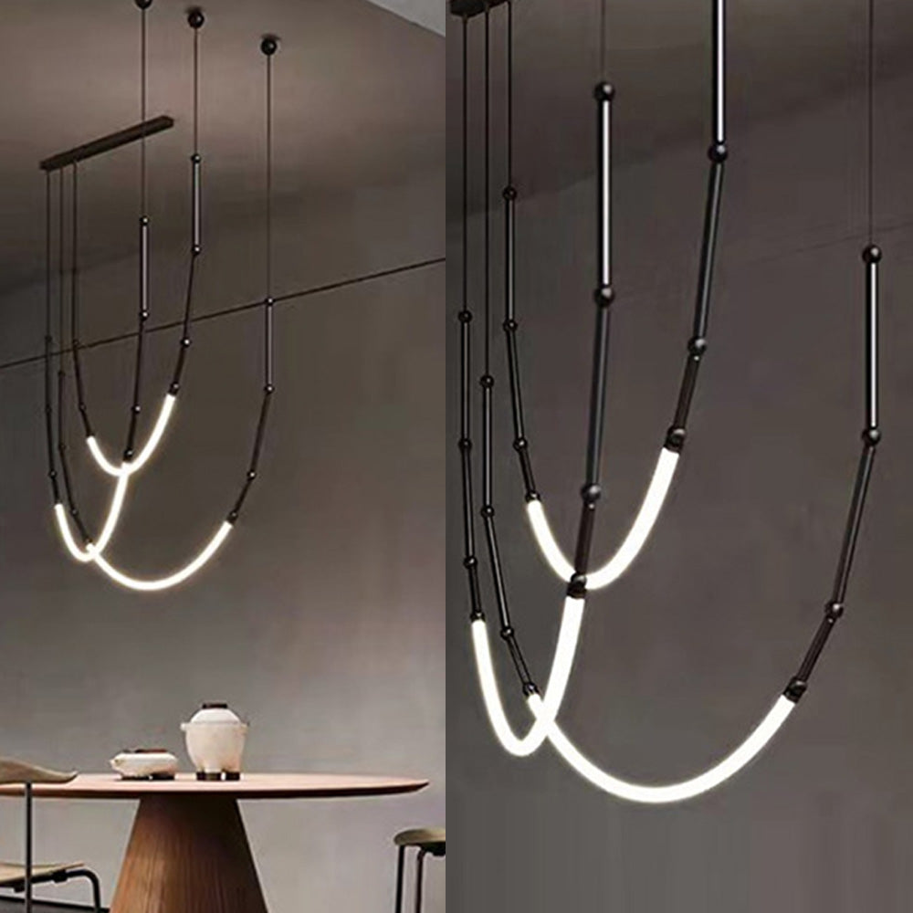 Arisha Modern Linear Metal/Silicone Pendant Light, Black - Neutral Decor