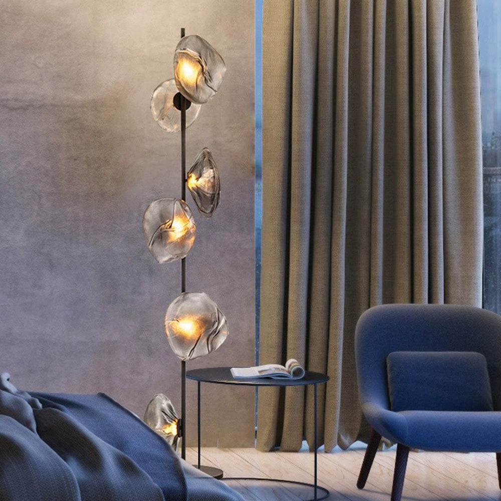 Byers Luxury Flower Metal/Glass Floor Lamp, Black/Gold/Grey - Neutral Decor