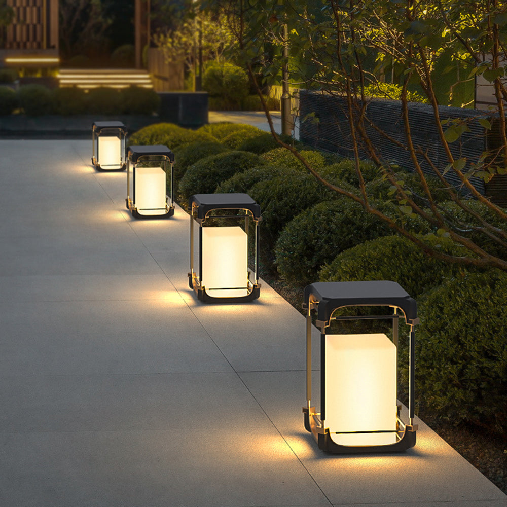 Ray Simple Cube/Cuboid Outdoor Floor Lamp, Hardwired/Solar, Black - Neutral Decor