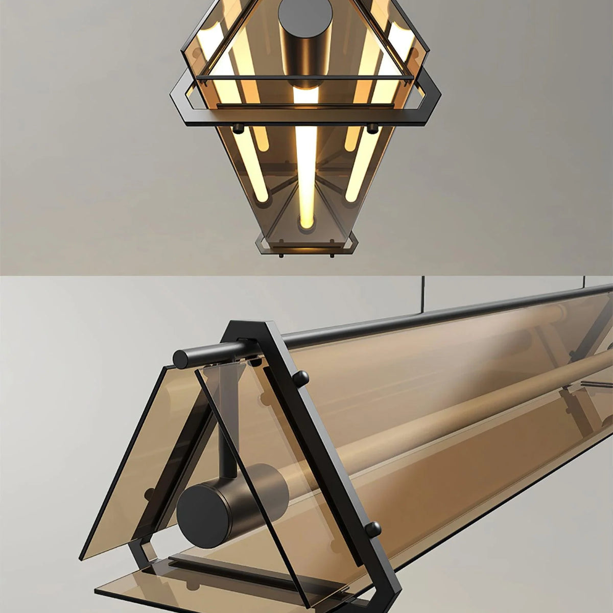 Arisha Industrial Triangle Metal/Glass Pendant Light, Gold - Neutral Decor