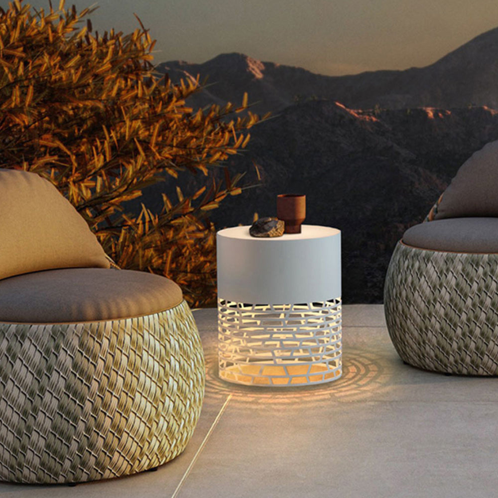 Ray Modern Metal Cylindrical Hollow Outdoor Path Light, White - Neutral Decor