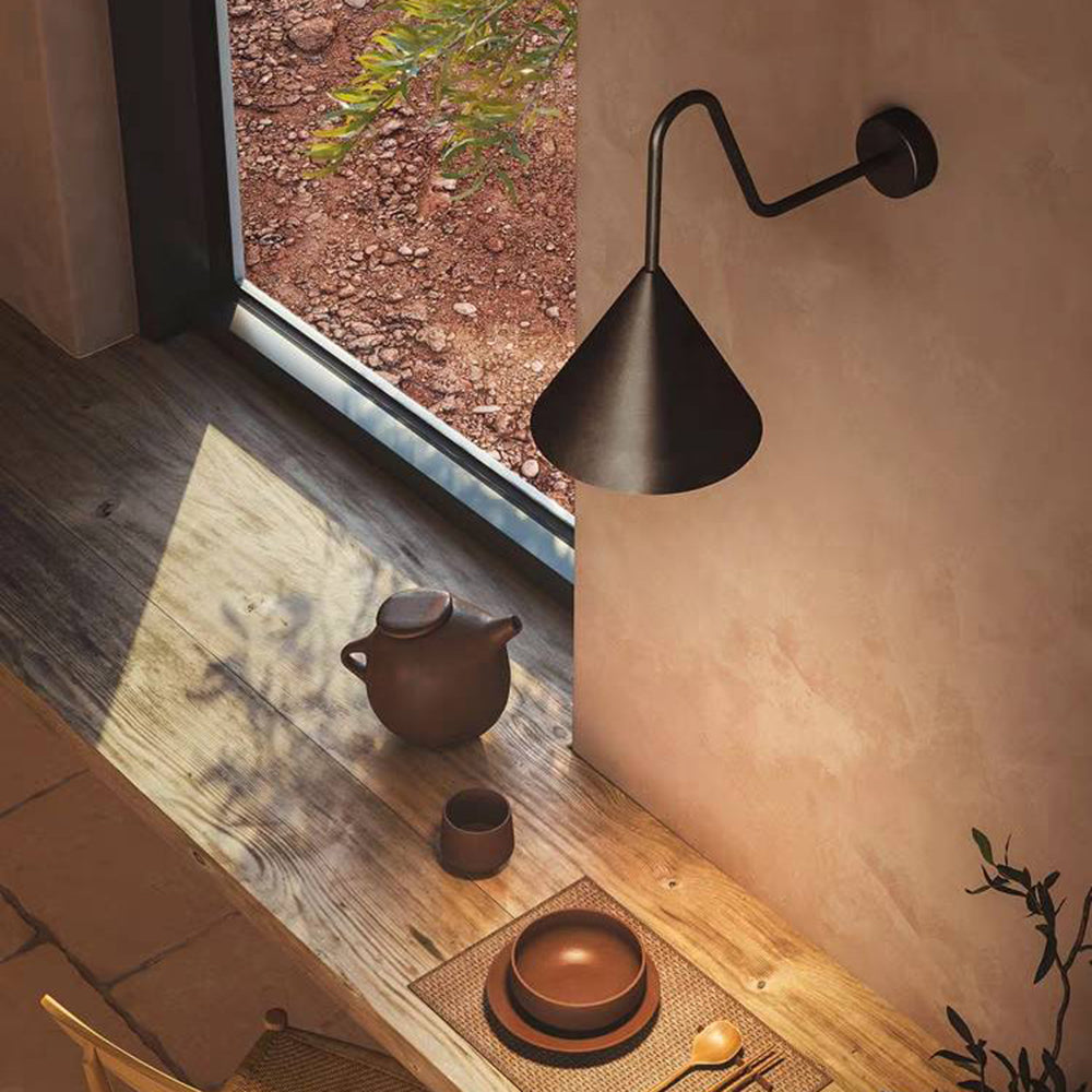 Ray Modern Minimalist Cone Metal Outdoor Waterproof Wall Lamp，Black/Gold - Neutral Decor