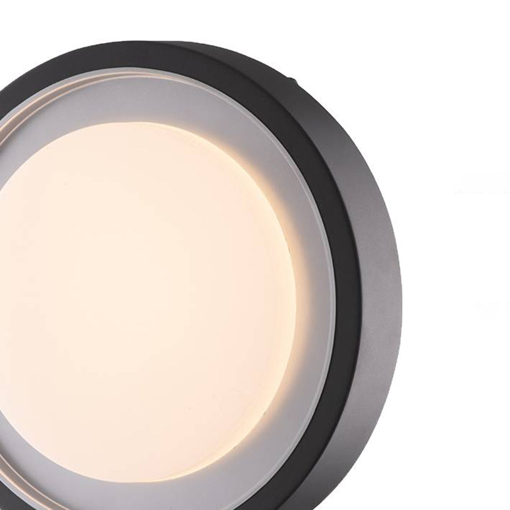 Ray Modern Circular Disc Shape Metal Outdoor Wall Lamp, Black - Neutral Decor