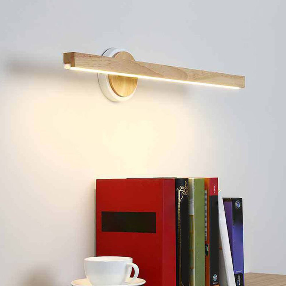 Muto Modern Linear Wooden Mirror Front Vanity Wall Lamp - Neutral Decor