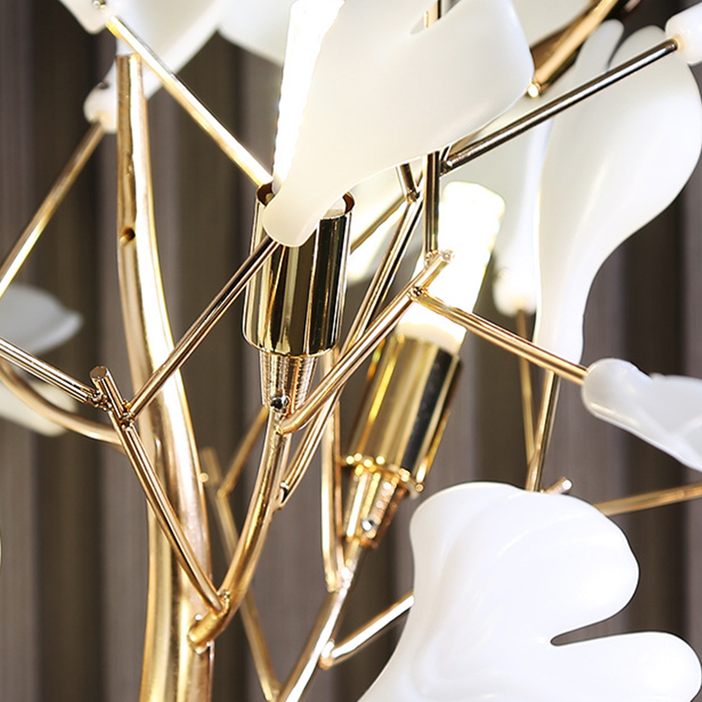 Olivia Floor Lamp Leaf Artistic, Ceramic/Metal, White/Gold, Study - Neutral Decor