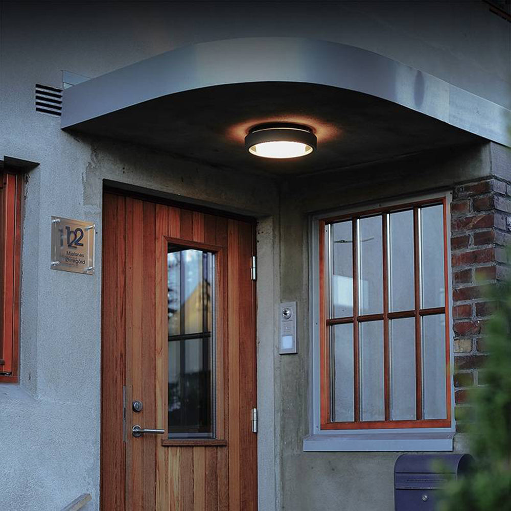 Ray Modern Circular Disc Shape Metal Outdoor Wall Lamp, Black - Neutral Decor