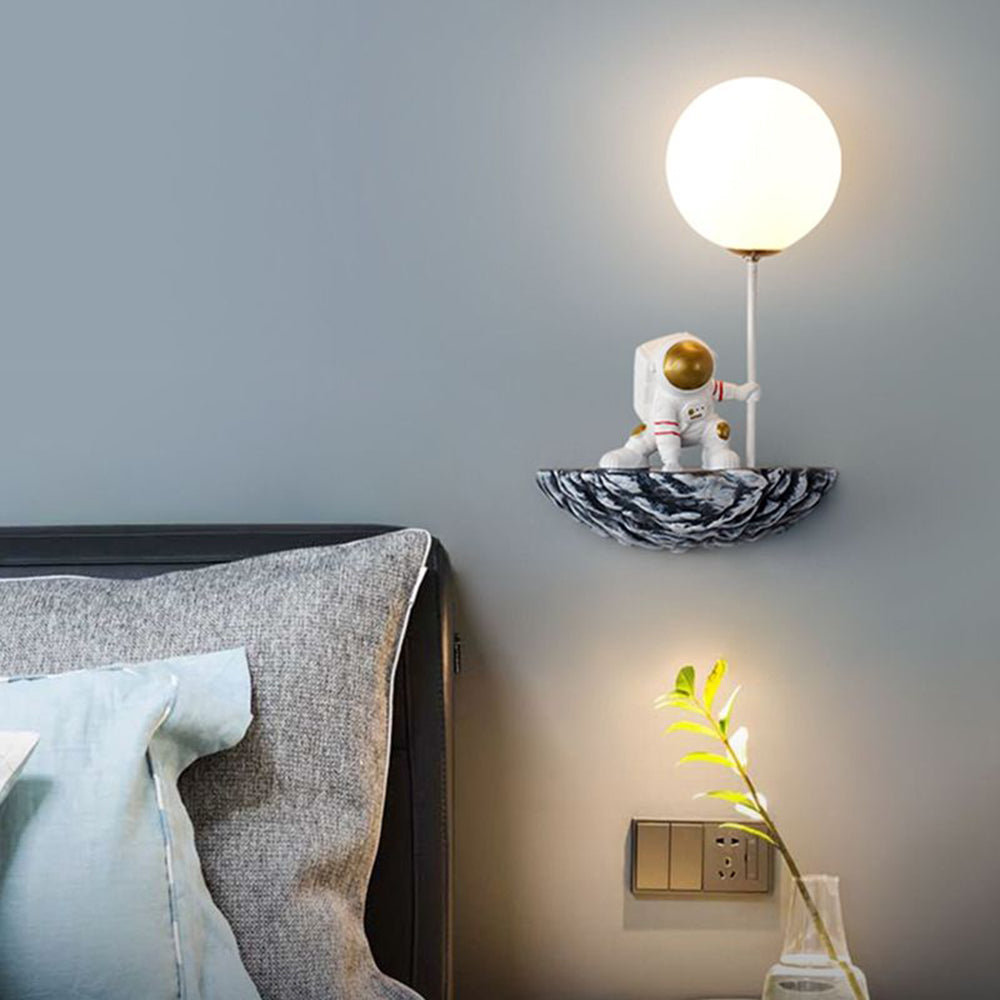 Aria Decorative Astronaut Glass/Acrylic Wall Lamp, White/Blue-White - Neutral Decor